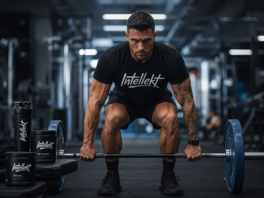 Athlete in sharp focus while the surrounding gym is blurred to represent the Intellekt Focus Protocol