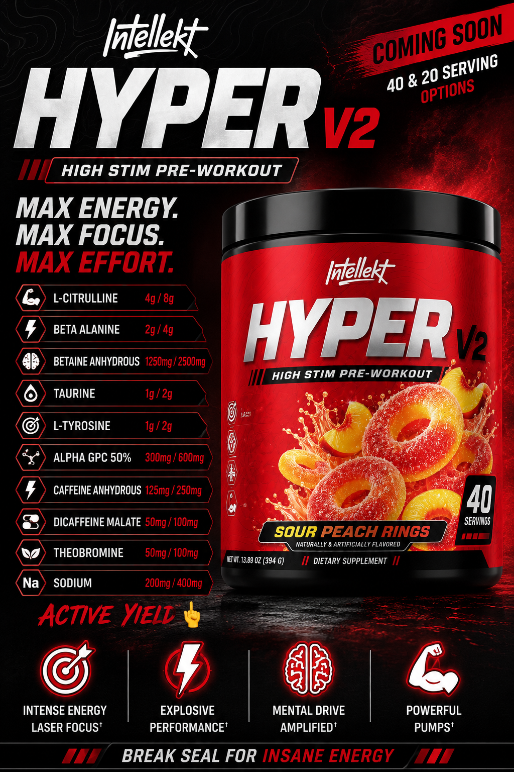 Intellekt HYPER V2 High Stim Pre-Workout (40 Servings)